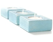 Shabby Chic Light Blue Candle Holder Set Beach wedding Tea Light set of 3 - ArtGlamourSligo