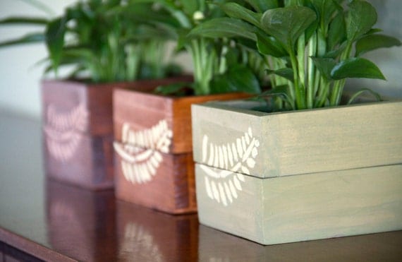 Plant Holder Wooden Pot, Handmade from recycled wood, set of 2