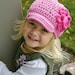 20" Girls Pink Beanie Hat with Fuschia Flower and Button