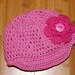 20" Girls Pink Beanie Hat with Fuschia Flower and Button