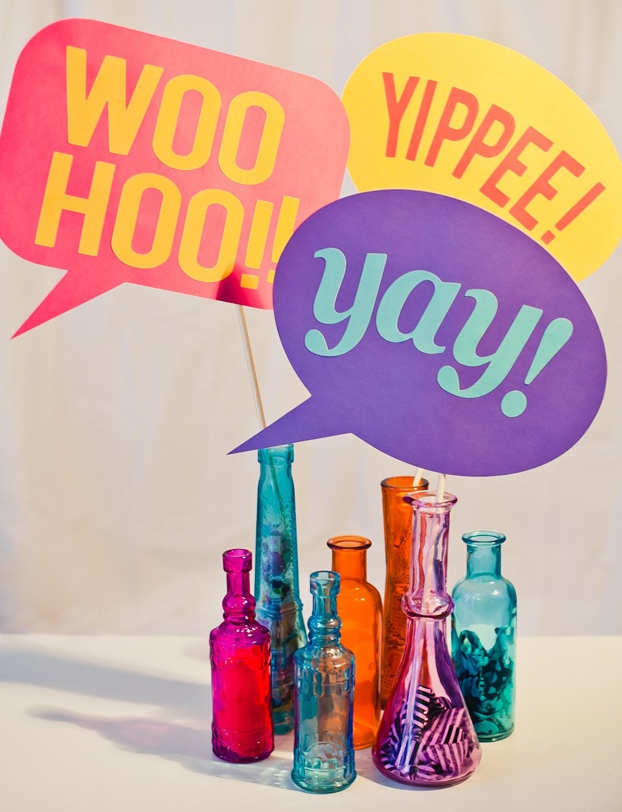 Speech Bubble Cheers on a Stick - Set of 3 Photo Booth Props
