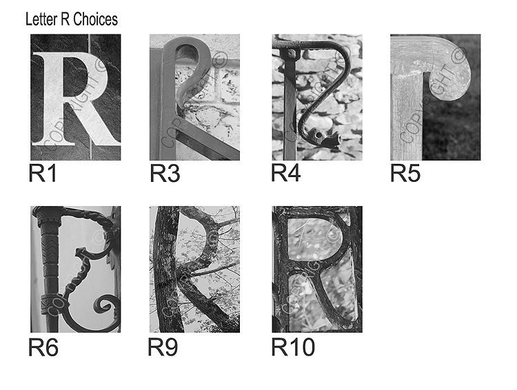 Alphabet Photography, Letter R Alphabet Prints, Black and White, Sepia