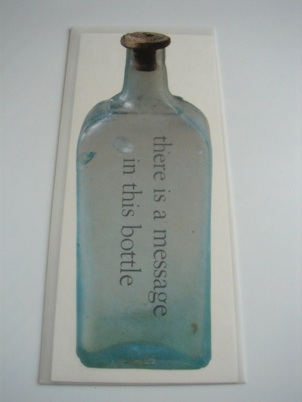 Message in a Bottle Translucent Envelope with Blank Card (Light Verdigris Green Bottle) - Create your own custom card
