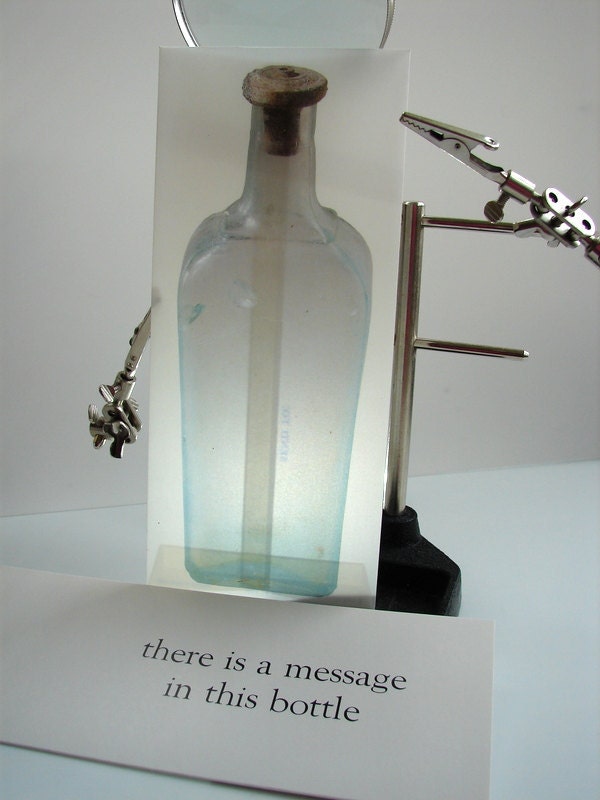 Message in a Bottle Translucent Envelope with Blank Card (Light Verdigris Green Bottle) - Create your own custom card