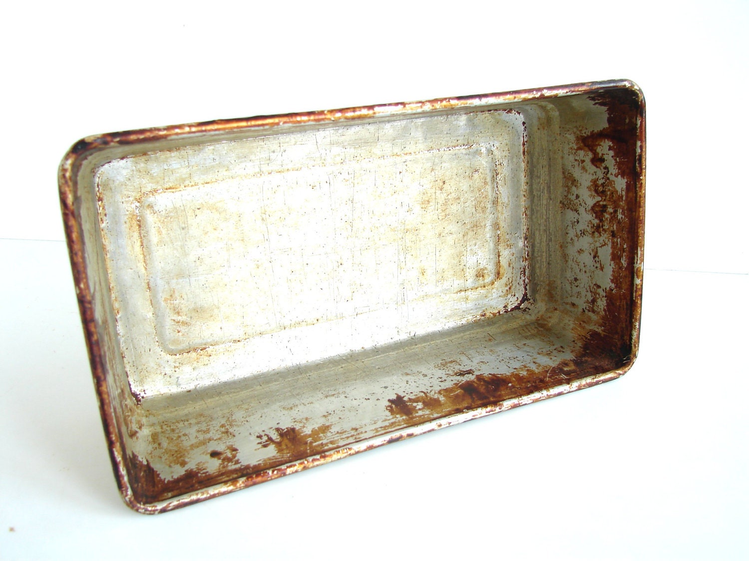 Vintage Metal Bread Loaf Baking Pan / Tin with Unique Baked-on Patina (N1) - Office Organizer, Storage Tin, Home Decor, and more