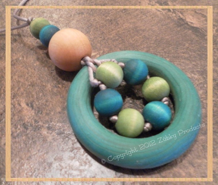 Natural Sensory Teething Zúbky Necklace for Nursing Breastfeeding Babywearing Mamas "Wish You Were Here"