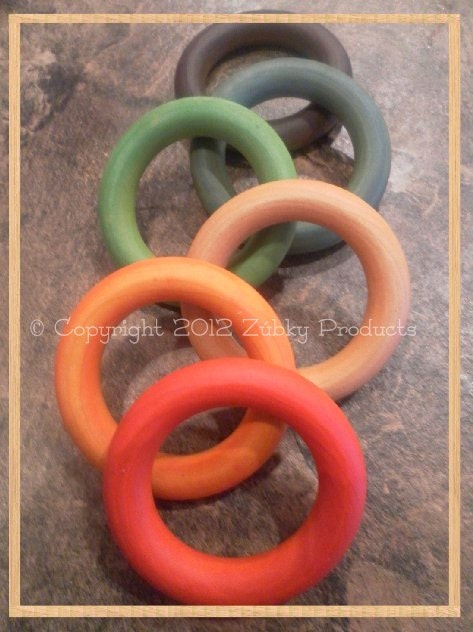 Set of Six Large Zúbky All Natural Organic Wooden Teether Teething Rings for Baby