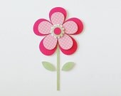 Pink Flower Wall Decor Girls Room Decor Pink Polka Dot Green Floral Dimensional Art Childrens Decor