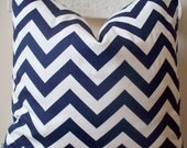 Decorative Pillow  Navy Blue Zig Zag Chevron Throw Pillow Accent Pillow 18"