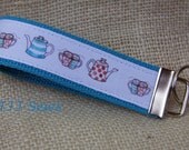 Keyfob wristlet / key chain / tea time / tea cups tea pot