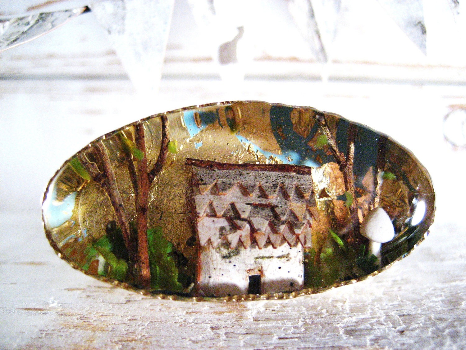 Tiny Terrarium with Birch Bark House no.15