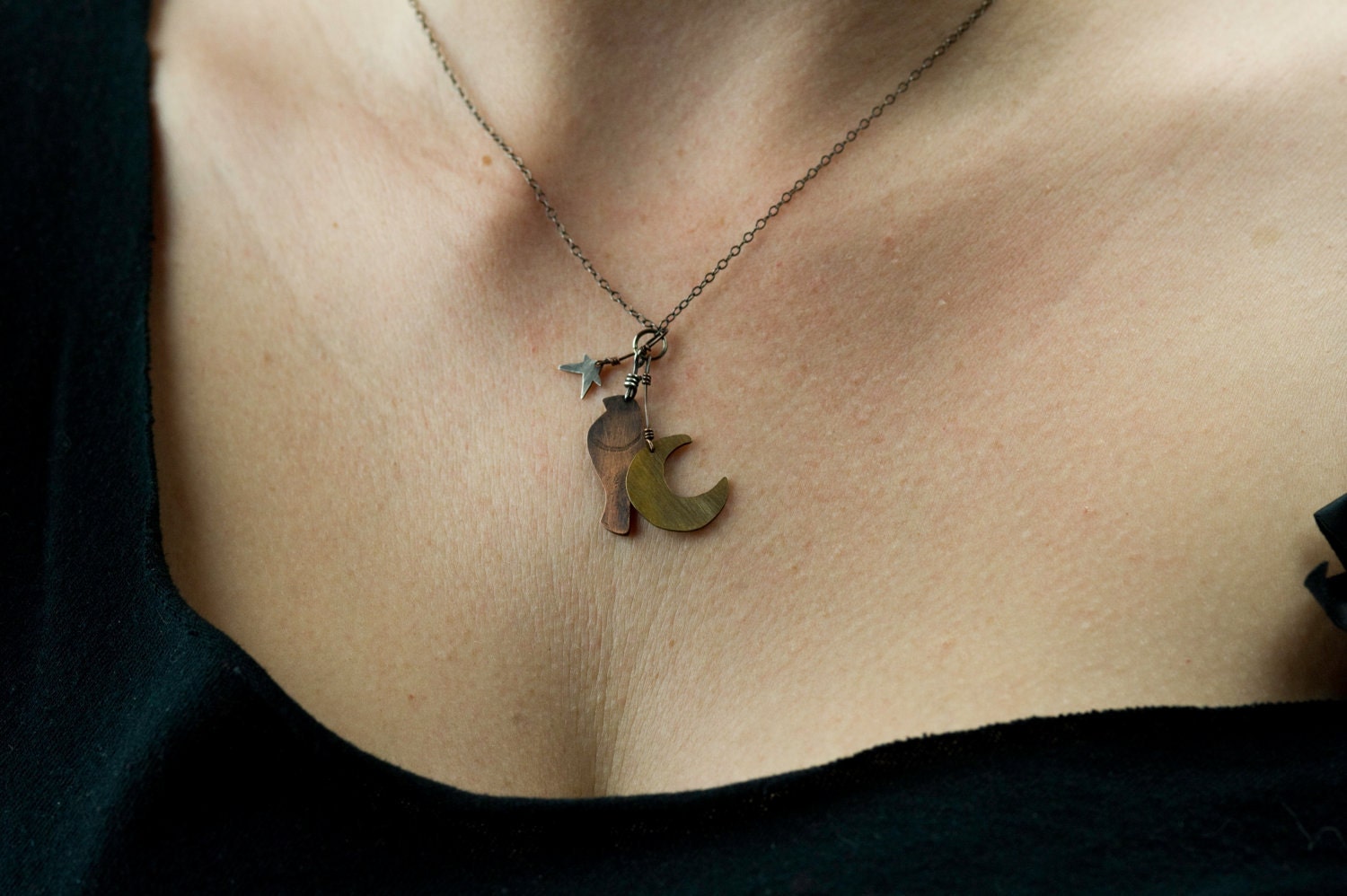 Night Owl Mixed Metal Charm Necklace