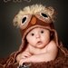 The Owl Hat Natural color 0-1, 2-3 and 3-6 mo -- great photo prop or perfect gift for Baby Shower