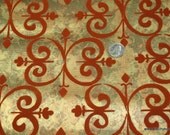 1970's Orange Flocked Vintage Wallpaper on metallic  gold background