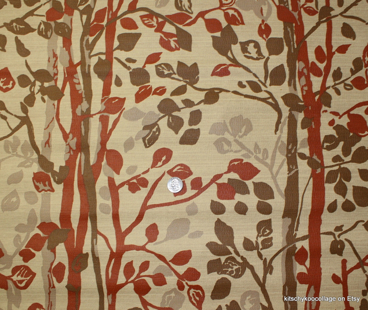 1970's Vintage Wallpaper Retro brown and tan branches and leaf silhouette