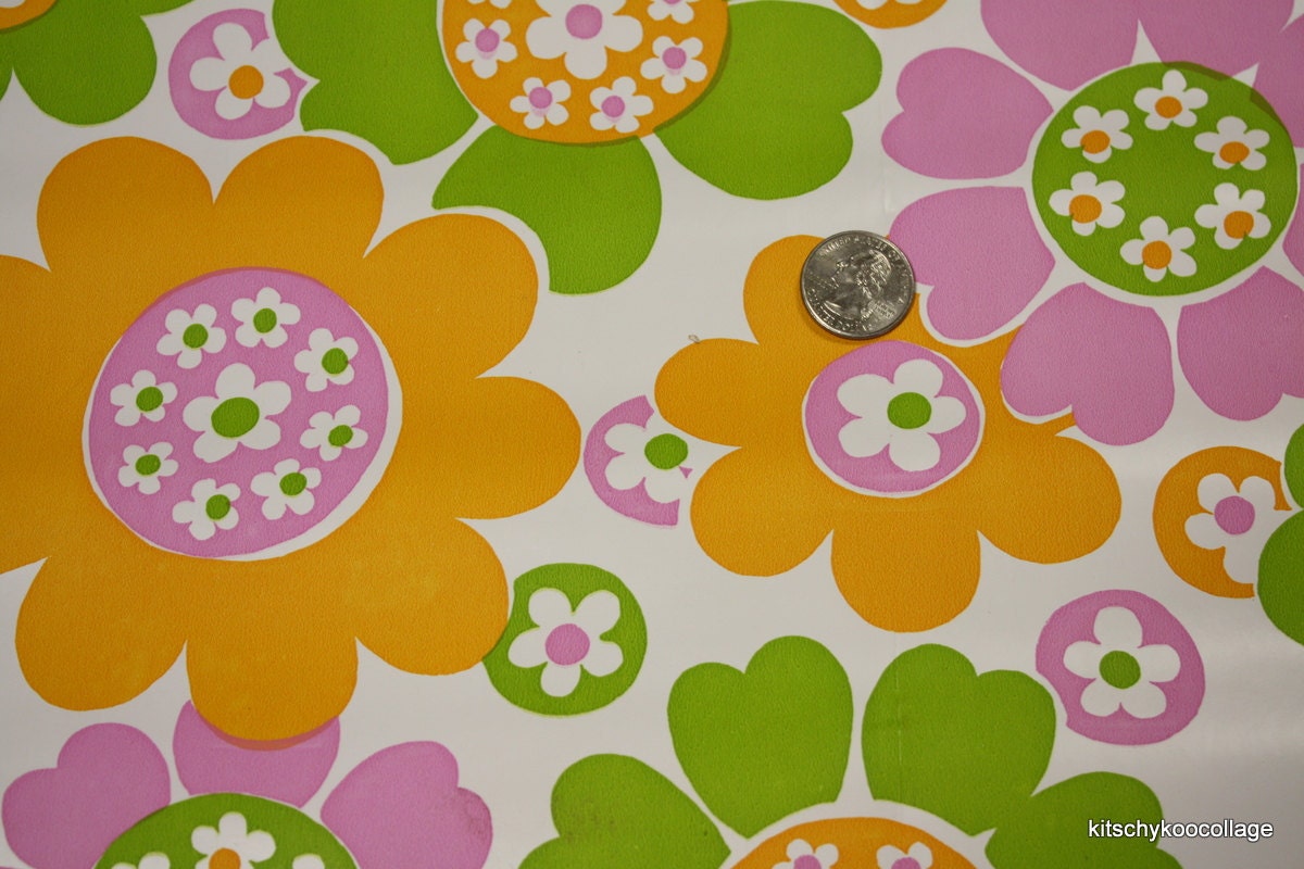 1970s Vintage Contact Paper Large Flowers