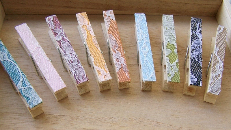 SALE -Lace Clothespins -Choose Your Own Color - Wedding Accessory -Shabby Chic Wedding -Woodland Wedding -Country Wedding
