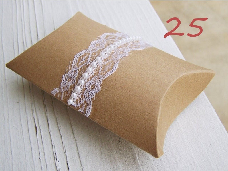 25 Pearls and Lace Pillow Boxes -Rustic Wedding Decoration -Woodland Wedding -DIY Wedding Accessory