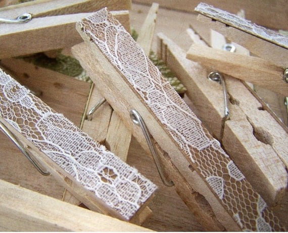SALE -Lace Clothespins -Antique White -DIY Wedding Accessory -Shabby Chic Wedding -Woodland Wedding -Country Wedding - Top Selling