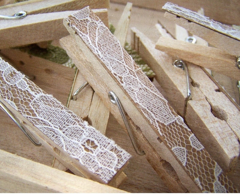 SALE -Lace Clothespins -Antique White -DIY Wedding Accessory -Shabby Chic Wedding -Woodland Wedding -Country Wedding - Top Selling