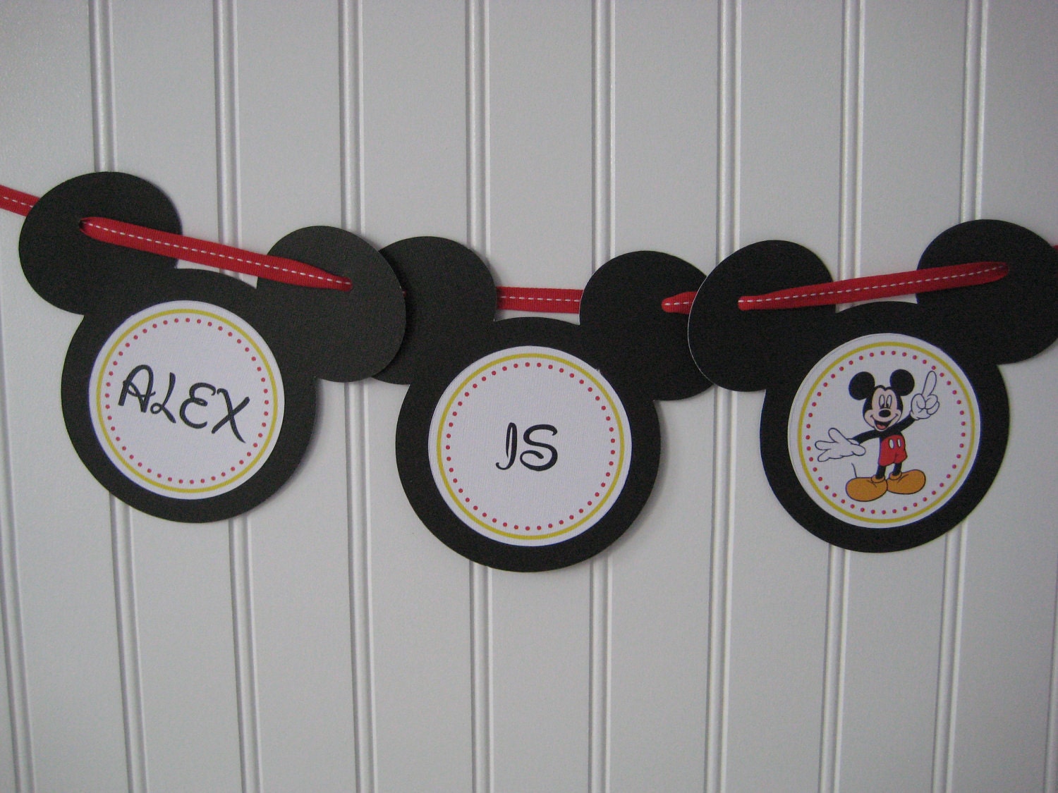 Baby's First Birthday Mickey Mouse Banner for Highchair - Mickey Mouse Ears- Three Links