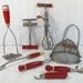 Reserved for Sheila Heath - Red Wooden Handled Utensils Collection - Vintage 10 Piece Set - Shabby Chic Stainless Steel