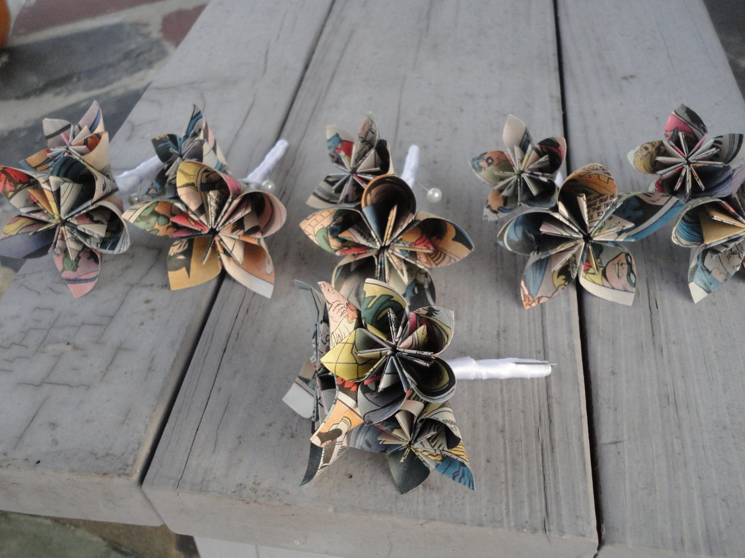 Comic Paper Flower Boutonnieres - set of 6
