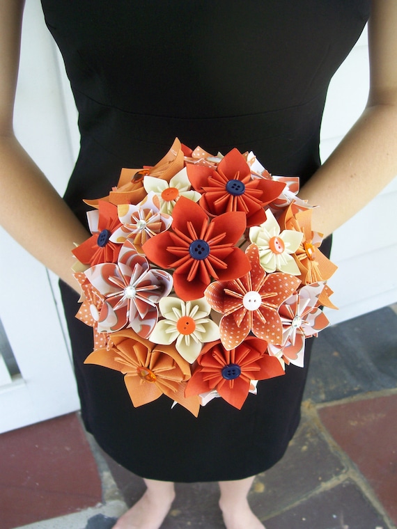 Fall Wedding Paper Flower Bridal Bouquet - Kusudama - Made To Order - Origami