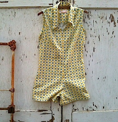 fun in the summer sun mod retro vintage romper 60s teen sunshine yellow beach girl surfer hawaii malibu gypsy girl culottes