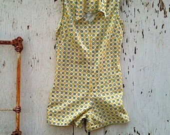 fun in the summer sun mod retro vintage romper 60s teen sunshine yellow beach girl surfer hawaii malibu gypsy girl culottes