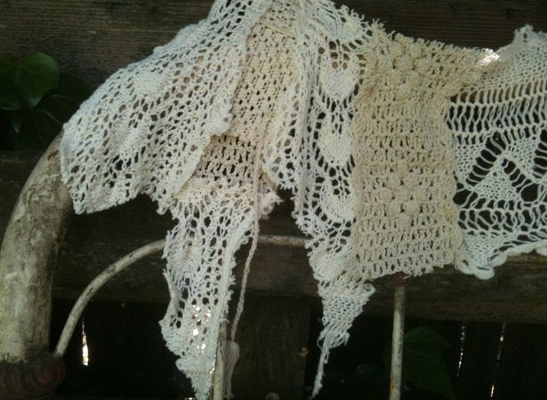 Custom texas Bride Shabby Crochet Shawl Shrug Vintage Laces Velvet Roses Tattered