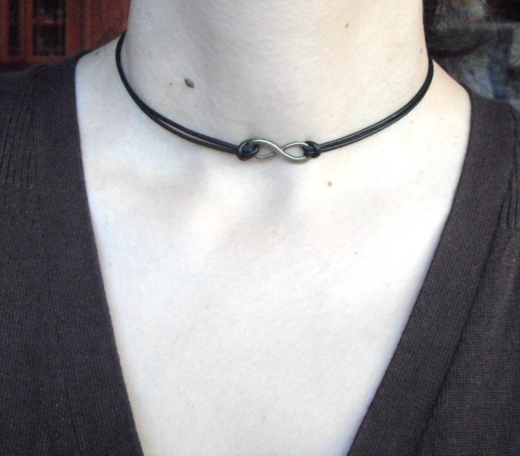Antique Gold Or Silver Infinity Choker with Different Color Leather