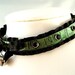 Metallic Emerald Green Black Leather Ruffle Ribbon and Bell with Onyx Crystals Collar Choker Necklace and Cuff Bracelets Goth Cosplay