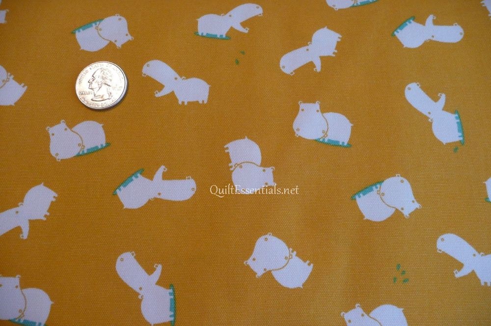 Daiwabo Japan Hippos in Yellow Cotton CANVAS - Fat Quarter