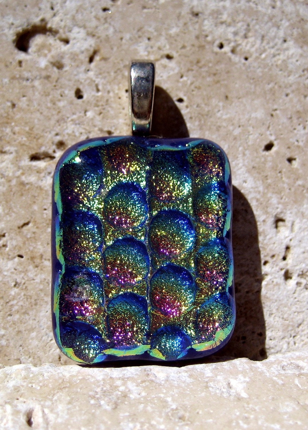 Metropolis dichroic fused glass pendant