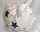 Hand painted Ceramic Piggy Bank - Baby Boy - Personalized - Stars and Swirls