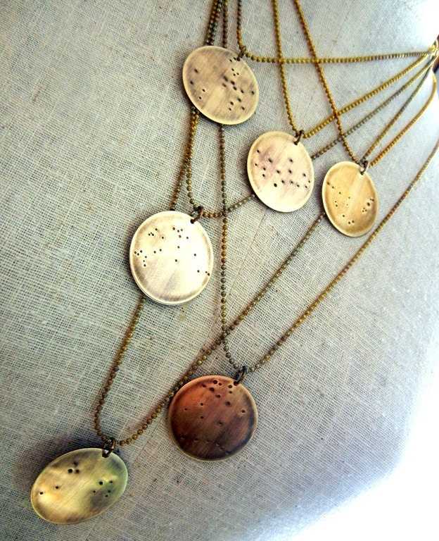 Zodiac Constellation Necklace - What's Your Sign - Aquarius Brass Necklace by E. Ria Designs Jewelry