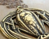 Owl Necklace, Vintage Brass Ox Wheat Wreath Mystical Wise HOOT, Long Chain Necklace by E. Ria Designs