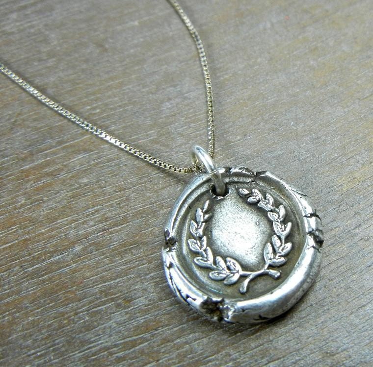 Wax Seal Necklace - LAUREL Wax Seal Fine Silver Necklace