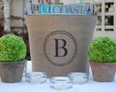 Monogram Burlap Bucket Pail for Wedding or Home....charming rustic vintage appeal personalized just for you.