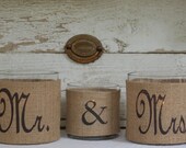 MR. and MRS. Hurricane Vase Set for wedding table.  Perfect for farmhouse or barn wedding, nice combination of rustic elegance