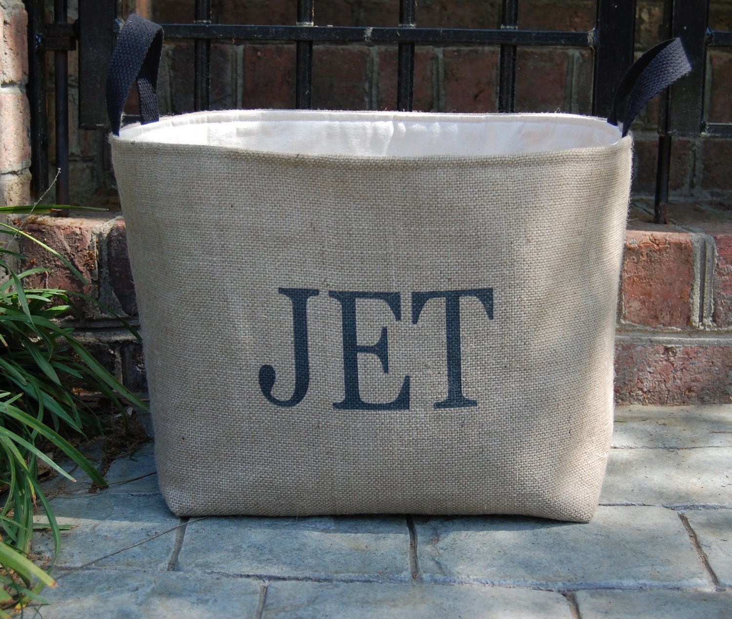 Monogram Burlap Fabric Bin Container for nursery decor, wedding couple gift, bridesmaid gifts.  Personalized storage set.