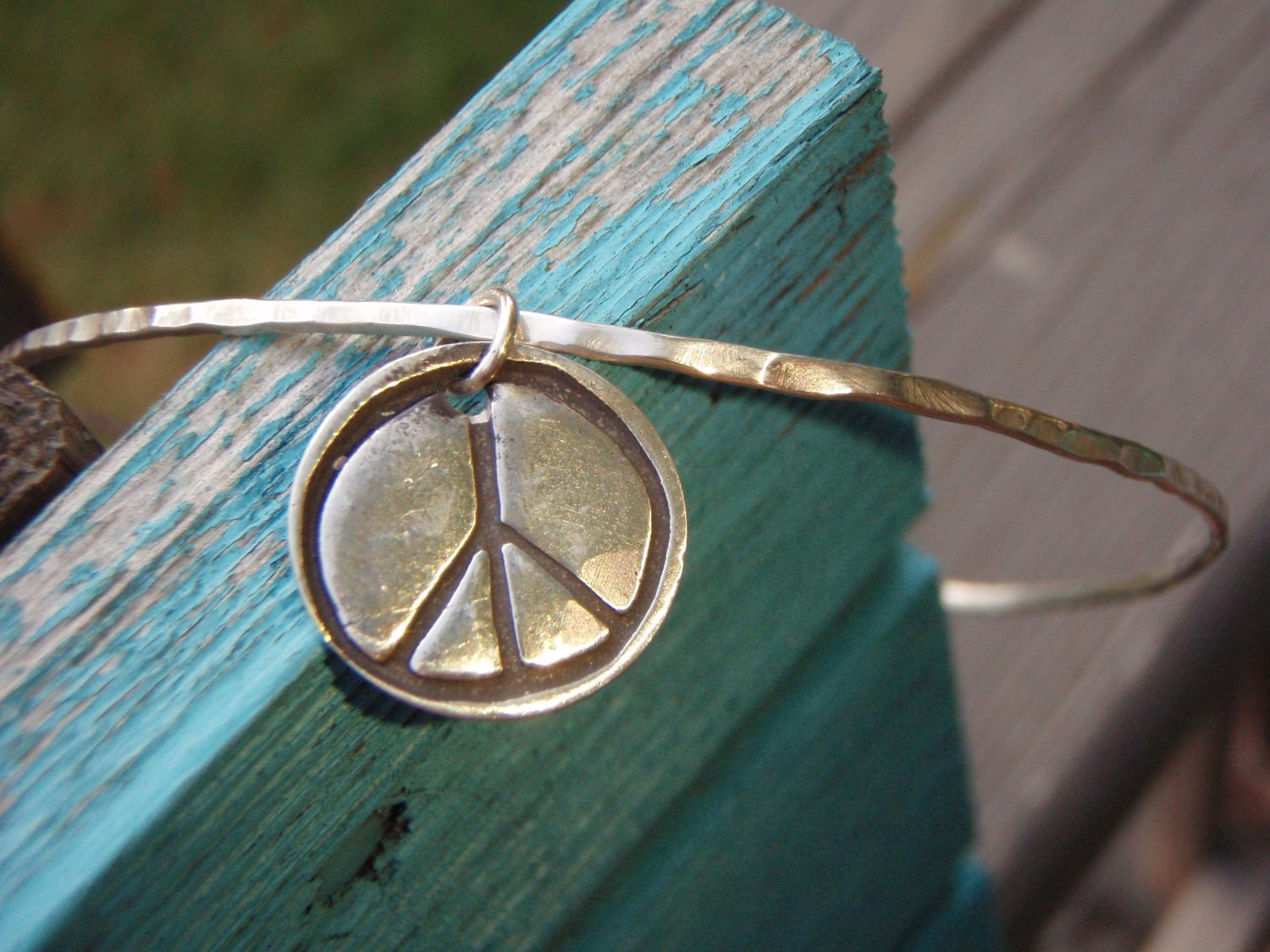ARTisan Made "PEACE" Bangle - Fine Silver - Sterling Silver - OOAK