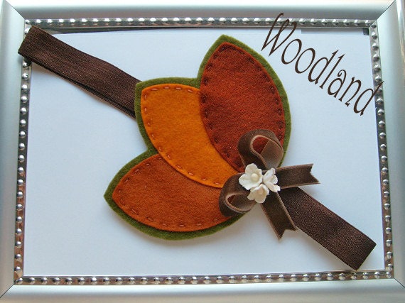 Felt Leaves Headband. Newborn's Gift. Girls Headband. 100 Percent Wool Felt. WOODLAND.