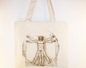 DaVinci Vitruvian Man on 15x15 tote, - available in other tote sizes/image colors