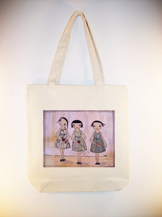 2 Apples and An Orange -- (ARTIST DINI BURNY) on 15x15 Canvas Tote with shoulder strap - other bag sizes available