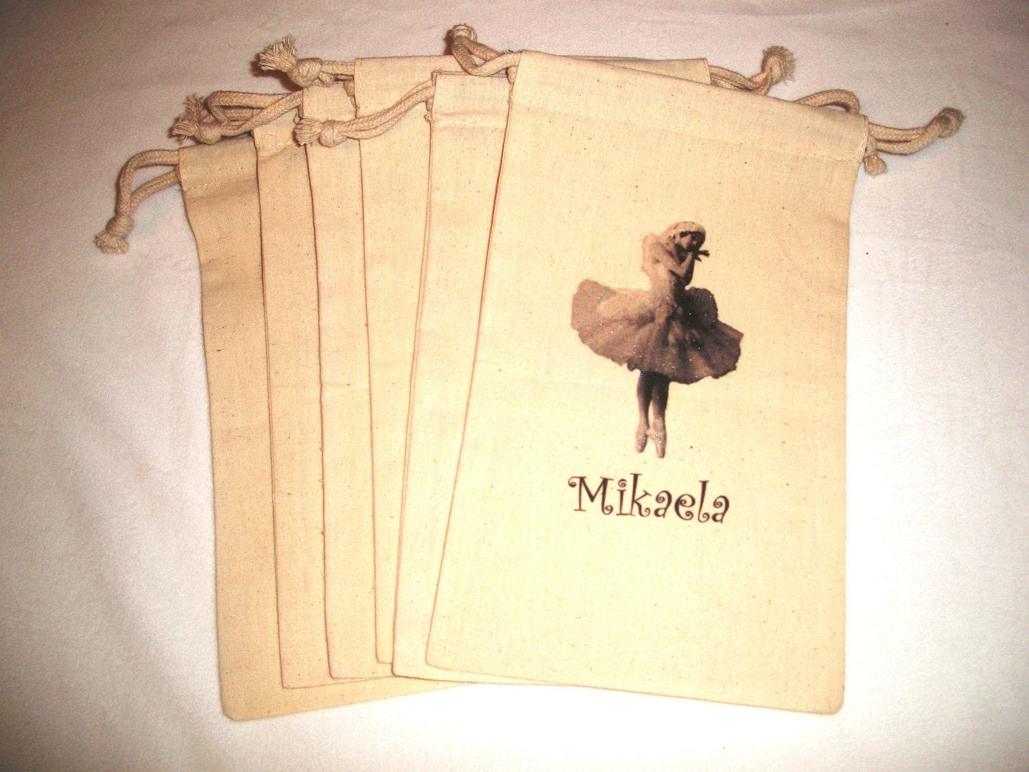 Ballerina Sparkle Personalized 6x9 inch Muslin Drawstring Goody Bags - Set of 6