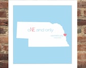 NEBRASKA Art Love Print Custom Wedding Gift  State of Love FRAMED - Conversation Heart Art- Wedding Engagement Gift Valentine Gift