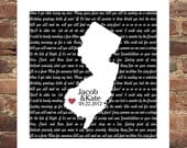 Engagement Gift Song Lyrics Love Map Print Art - Any Location, Any Song - Great Wedding, Engagement or Anniversary Gift