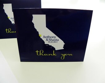Personalized Wedding Stationary Thank You Cards  Set of 20 Custom State Map - All 50 States Available Great Gift